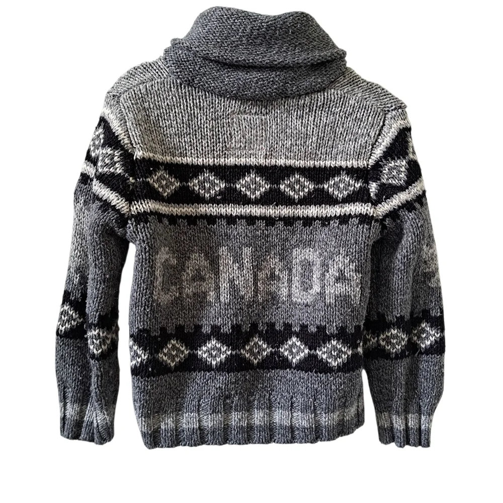 Canadiana Knit Zip Cardigan Sweater – Canada Graphic – Grey & Black – 3T - Picture 2 of 5